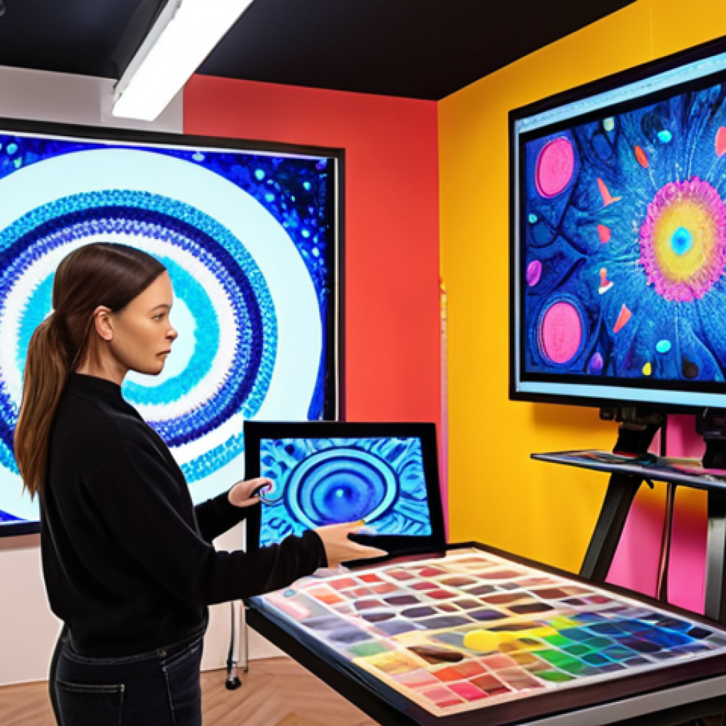 **Prompt for AI and Traditional Art Collaboration**: "A vibrant and dynamic scene depicting an artist in a modern studio, collaborating with AI technology. The artist is using a digital tablet, while colorful abstract art generated by AI fills the walls. The atmosphere is a blend of traditional painting tools and futuristic digital screens, illustrating the harmony between human creativity and artificial intelligence."