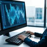 A professional female prompt engineer, fully clothed in a modest, tailored business blazer and blouse, is seated at a sleek, futuristic workstation. Her hands are positioned over a holographic keyboard, demonstrating focused interaction with the AI system. The background is a brightly lit, minimalist, high-tech studio with large holographic screens displaying intricate, abstract AI-generated digital art and lines of code, blurred to focus on the subject and the digital interface. The image should emphasize innovation, precision, and the fusion of human creativity with advanced technology. This is professional photography, with sharp focus and high detail.