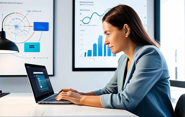 A professional female creative entrepreneur, fully clothed in a modest, smart casual outfit, sitting at a clean, minimalist desk in a bright, modern co-working space bathed in natural light. She is deeply focused on a laptop screen displaying a detailed content strategy map with interconnected ideas, while a tablet next to it shows various digital product icons and small financial graphs trending upwards. A subtle, elegant brand logo is visible on the wall behind her, conveying a strong unique identity. The scene emphasizes innovation, strategic growth, and diversified income streams. Safe for work, appropriate content, professional, family-friendly, perfect anatomy, correct proportions, natural pose, well-formed hands, proper finger count, natural body proportions, high-quality professional photography.