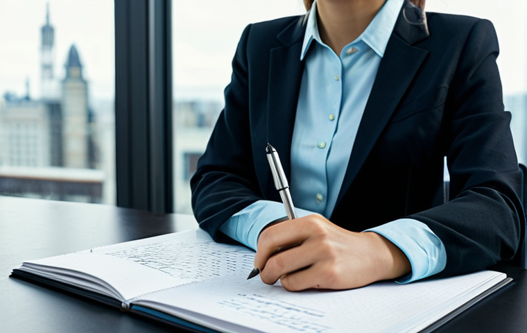 A professional female scriptwriter, in a modest business casual blazer and collared shirt, sitting at a sleek desk. Her gaze is fixed on a holographic interface displaying evolving script text and character ideas. The modern, minimalist studio features large windows with soft, natural light filtering in, suggesting an inspiring atmosphere. A discreet notebook and pen are placed beside her tablet. This image should convey a sense of collaborative creativity. Fully clothed, appropriate attire, professional dress, safe for work, appropriate content, family-friendly, perfect anatomy, correct proportions, natural pose, well-formed hands, proper finger count, natural body proportions, professional photography, high quality.