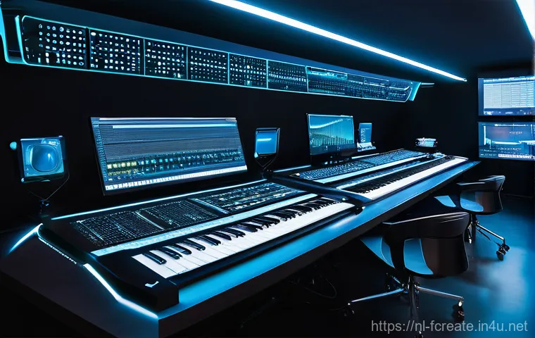 AI 작곡 소프트웨어 비교 - **Prompt 1: Harmonious AI Music Collaboration**
    A diverse young female musician, in her late twe...