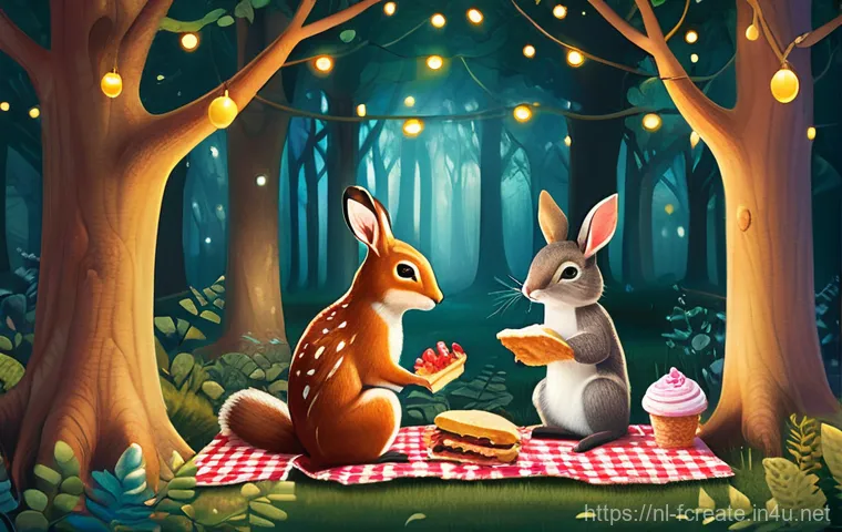 AI 기반 소설 창작 - **Prompt 1: A whimsical forest picnic.**
"A group of diverse teenagers, all comfortably dressed ...