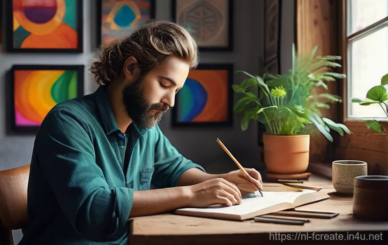 AI가 제시하는 창작의 한계와 가능성 - **Prompt 1: AI as a Creative Collaborator**
    "A young content creator, gender-neutral, dressed in...