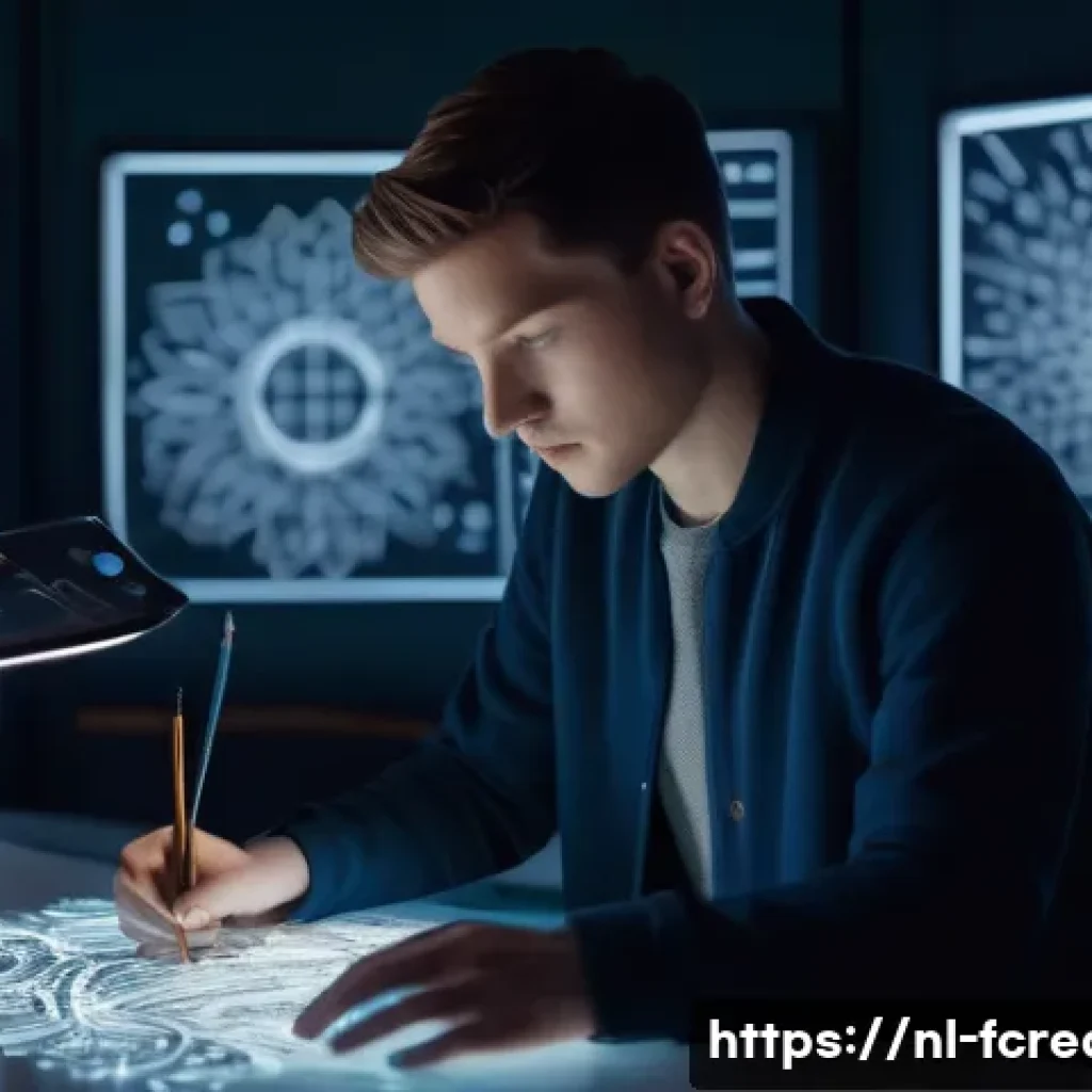 AI 예술의 저작권 문제 - **Prompt:** "A highly detailed, cinematic shot of a young artist (wearing stylish, comfortable studi...