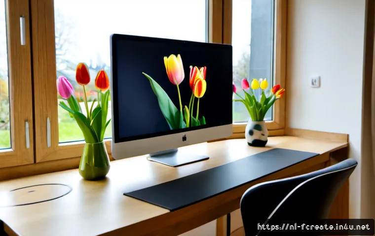 Home 30 AI 창작 도구 - Photorealistic modern Dutch home office, a middle-aged creative professional using an AI-powered dig...