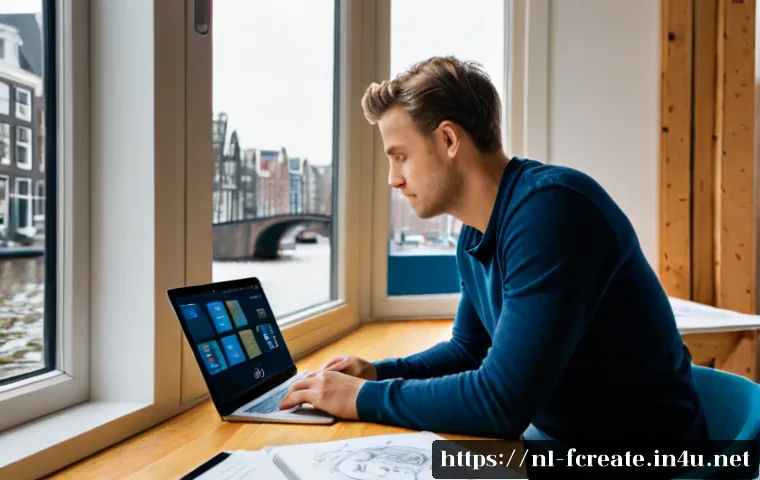 AI와 창작의 윤리적 접근 - Photorealistic editorial scene in a bright Amsterdam design studio, diverse Dutch creative team revi...
