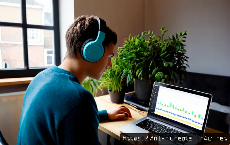 음악 생성 AI와 인공지능 작곡 - Photorealistic modern home music studio in Amsterdam, Dutch young adult composer wearing casual swea...
